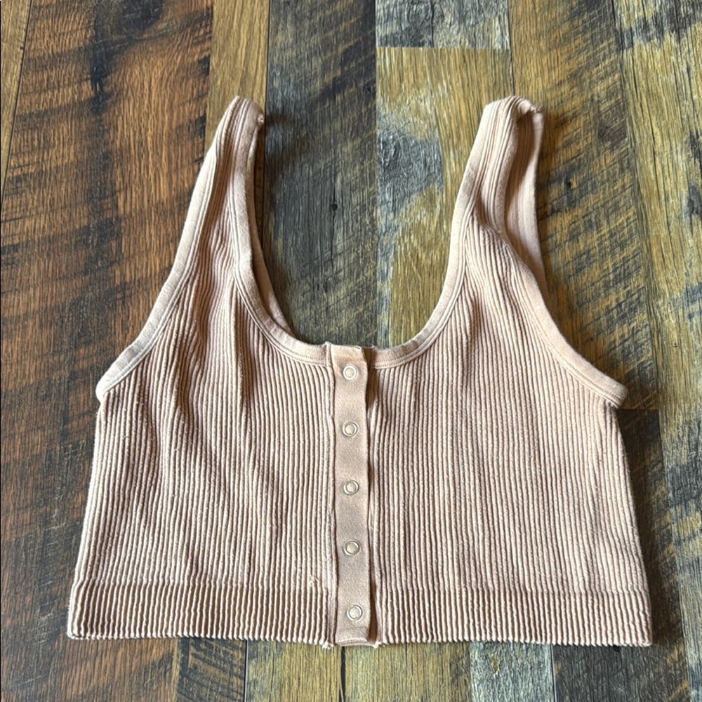 Aerie Cream Ribbed Sleeveless Crop Top